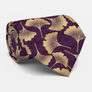 Luxury Gold Ginkgo Leaves on Deep Purple (8) Tie