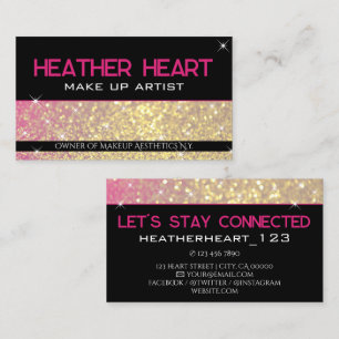 Luxury Gold Girly Neon Pink Black Glitter Glam  Business Card