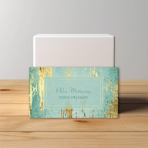 Luxury Gold Gleam Frame on Aqua Blue Business Card