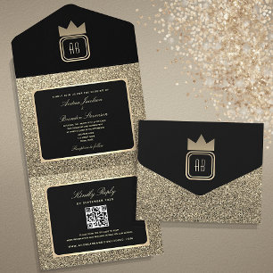 Luxury Gold Glitter and Black Wedding All In One Invitation