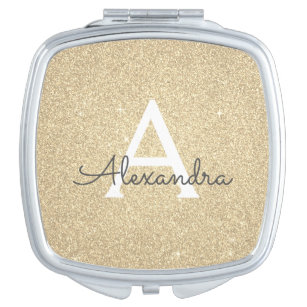 Luxury Gold Glitter and Sparkle Monogram Compact Mirror