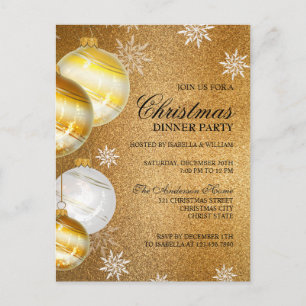 Luxury Gold Glitter Baubles Christmas Dinner Party Postcard