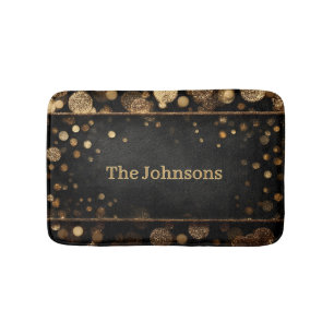Luxury Gold Glitter Bokeh Frame with Custom Name Bath Mat