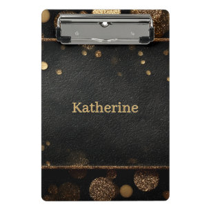 Luxury Gold Glitter Bokeh Frame with Custom Name Mini Clipboard