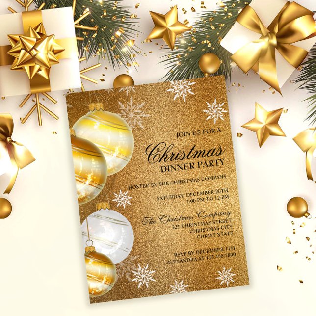 Luxury Gold Glitter Christmas Party Invitation Postcard (Creator Uploaded)