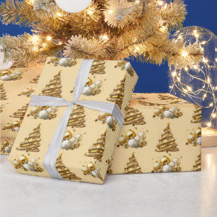 Luxury Gold Glitter Christmas Tree  Ornaments Wrapping Paper
