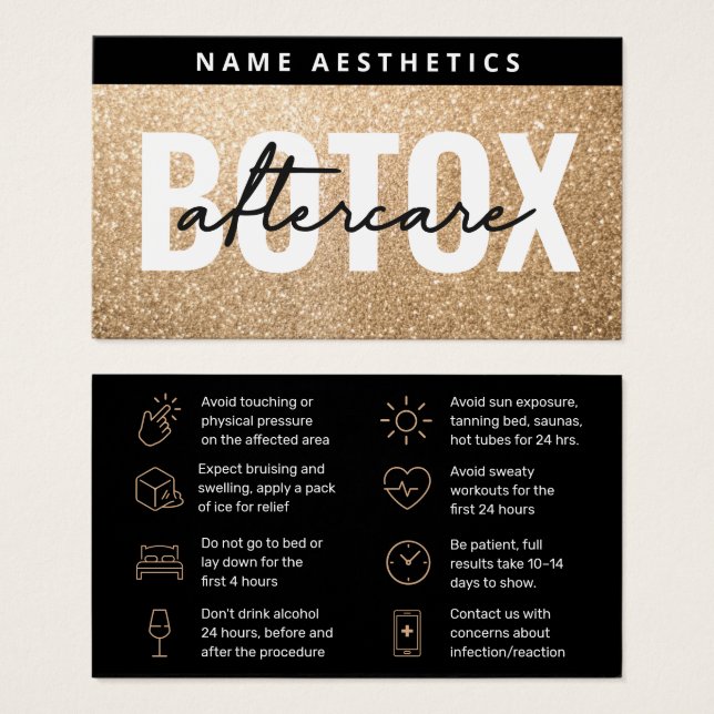 Luxury Gold Glitter  Dermal Filler Aftercare Card (Front & Back)