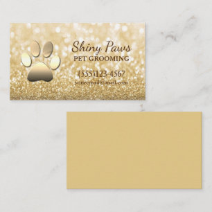 Luxury Gold Glitter Dog Paw Pet Grooming Service Business Card