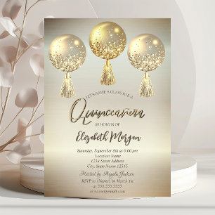 Luxury Gold Glitter Drips Balloons Quinceañera Invitation