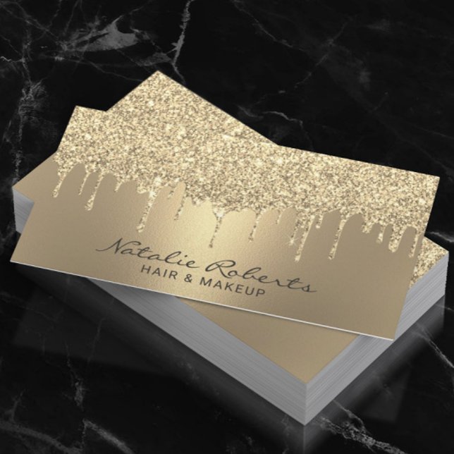 Luxury Gold Glitter Drips Modern Beauty Salon Business Card (Creator Uploaded)