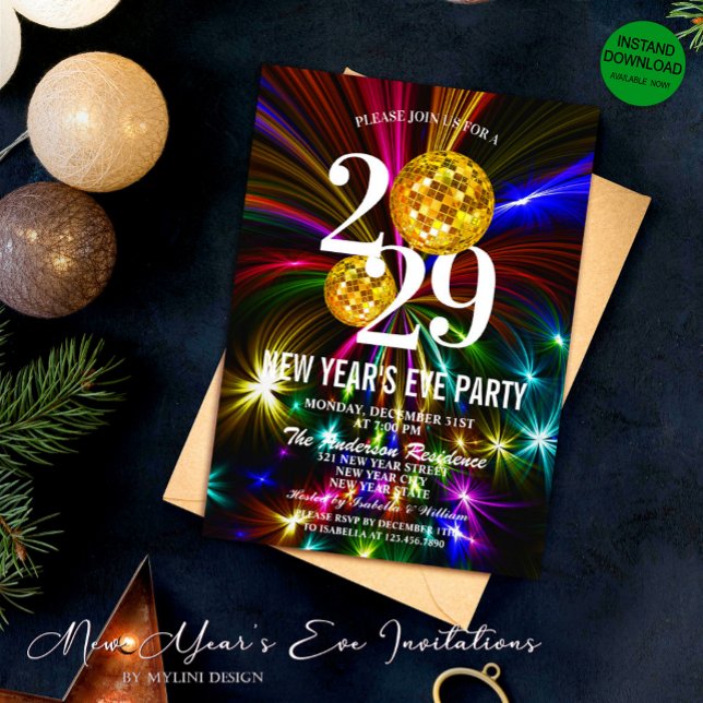 Luxury Gold Glitter Fireworks New Year's Eve Party Invitation (Creator Uploaded)