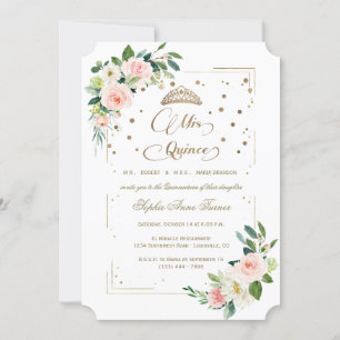 Luxury Gold Glitter Floral Mis Quince Quinceañera Invitation