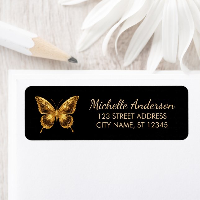 Luxury Gold Glitter Foil Butterfly Return Address  (Insitu)
