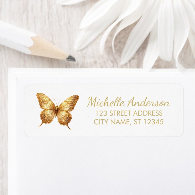 Luxury Gold Glitter Foil Butterfly Return Address  (Insitu)