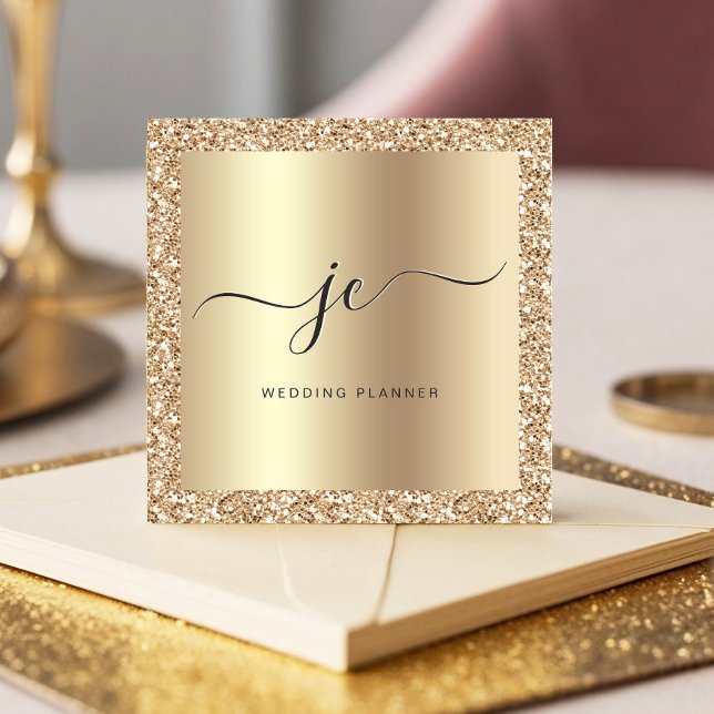 Luxury Gold Glitter Foil Script Monogram Modern Square Business Card (Creator Uploaded)