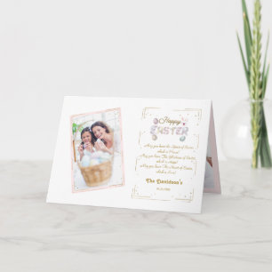 Luxury Gold Glitter Frame Photo Happy Easter Card