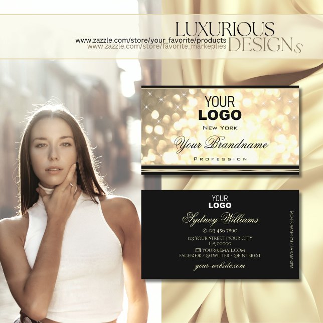 Luxury Gold Glitter Logo Black Golden Decor Border Business Card (Creator Uploaded)