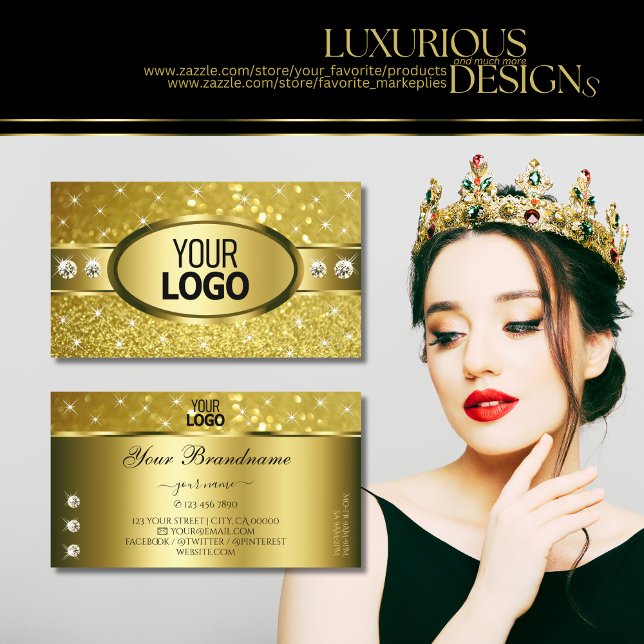 Luxury Gold Glitter Luminous Diamonds and Logo Business Card (Creator Uploaded)