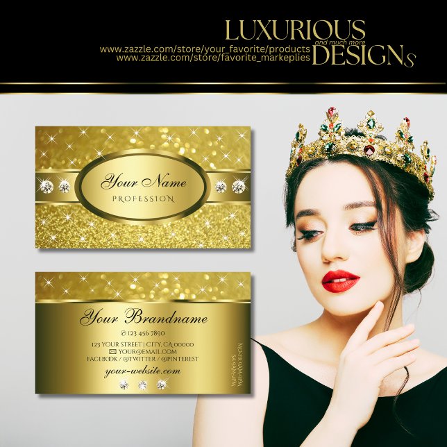 Luxury Gold Glitter Luminous Diamonds Classy Business Card (Creator Uploaded)