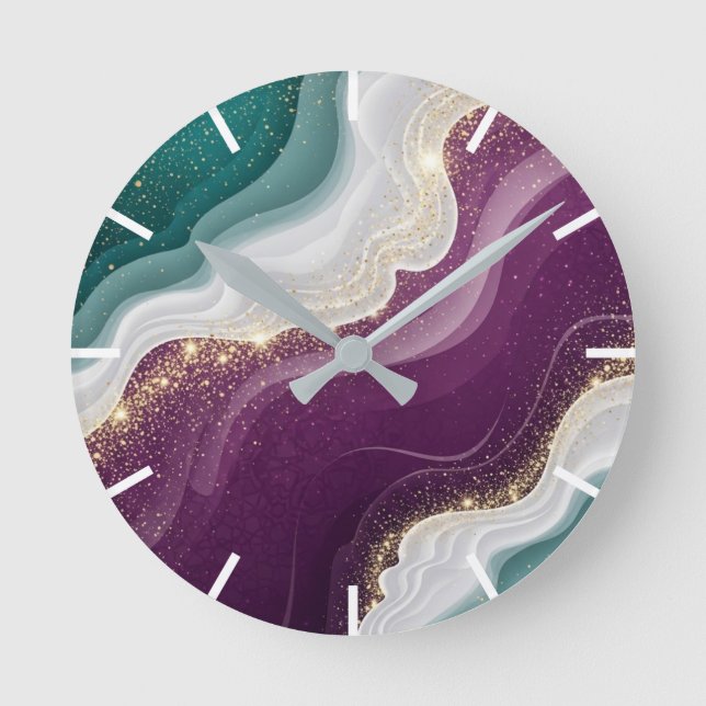 Luxury Gold Glitter Marble Pattern Round Clock (Front)