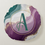 Luxury Gold Glitter Marble Pattern Round Cushion<br><div class="desc">Soft flowing waves of teal and deep purple blend together with shimmering gold sparkles. A stylish abstract pattern with a modern and luxurious feel.</div>