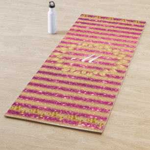 Luxury Gold Glitter Pink Monogrammed Gift Yoga Mat