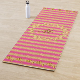 Luxury Gold Glitter Pink Monogrammed Gift Yoga Mat