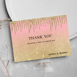 Luxury gold glitter pink ombre drips Thank You Invitation