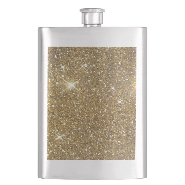 Luxury Gold Glitter - Printed Image Hip Flask (Front)