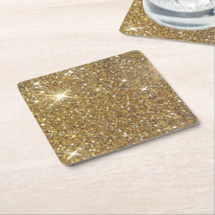 Luxury Gold Glitter - Printed Image Square Paper Coaster
