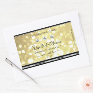 Luxury Gold Glitter Product Labels with Diamonds