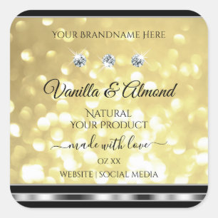 Luxury Gold Glitter Product Labels with Diamonds