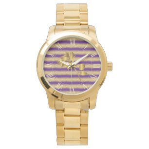 Luxury Gold Glitter Purple Floral Gift Watch
