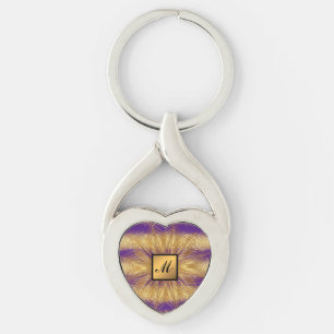 Luxury Gold Glitter Purple Monogrammed Gift Key Ring