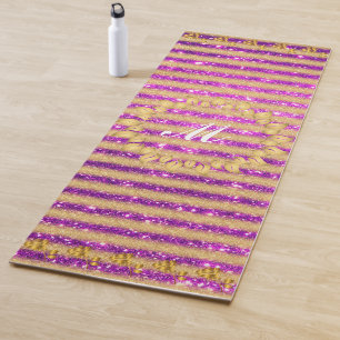 Luxury Gold Glitter Purple Monogrammed Gift Yoga Mat