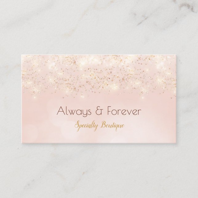 Luxury Gold Glitter Romantic Pink Bokeh Business Card (Front)