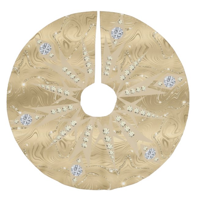 Luxury Gold Glitter Snowflake Diamond Brushed Polyester Tree Skirt (Front)