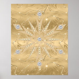 Luxury Gold Glitter Snowflake Diamond Poster