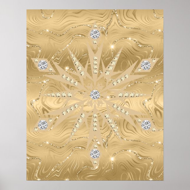 Luxury Gold Glitter Snowflake Diamond Poster (Front)