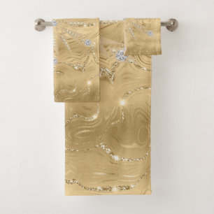 Luxury Gold Glitter Snowflake Diamond Poster Bath Towel Set