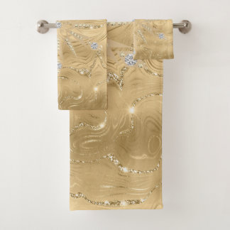 Luxury Gold Glitter Snowflake Diamond Poster Bath Towel Set