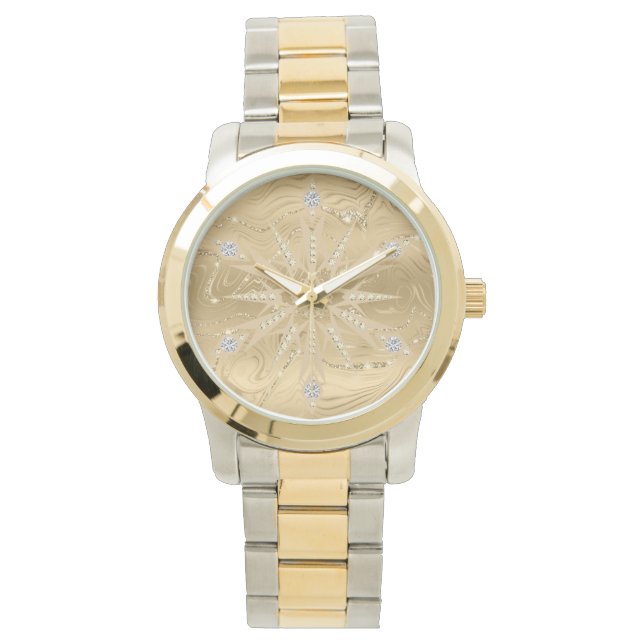 Luxury Gold Glitter Snowflake Diamond Watch (Front)