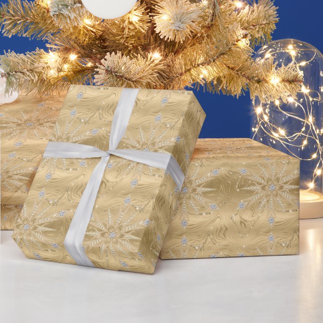 Luxury Gold Glitter Snowflake Diamond Wrapping Paper (Holidays)