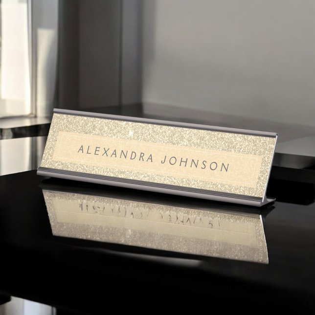 Luxury Gold Glitter Sparkle Girly Modern Desk Name Plate (Creator Uploaded)