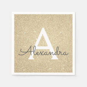 Luxury Gold Glitter & Sparkle Monogram Birthday Napkin