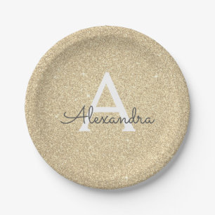 Luxury Gold Glitter & Sparkle Monogram Birthday Paper Plate