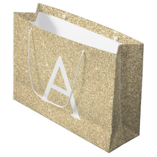 Luxury Gold Glitter & Sparkle Monogram Large Gift Bag