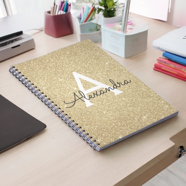 Luxury Gold Glitter Sparkle Monogram Notebook (Creator Uploaded)