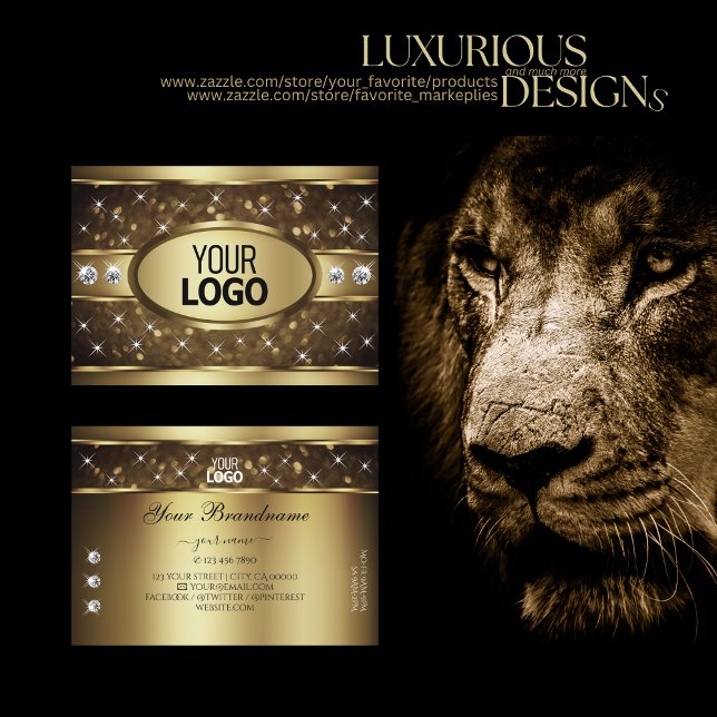 Luxury Gold Glitter Sparkle Stars Diamonds Logo Business Card (Creator Uploaded)
