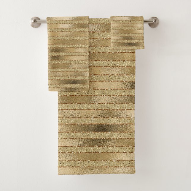Luxury Gold Glitter Stripes Pattern Bath Towel Set (Insitu)